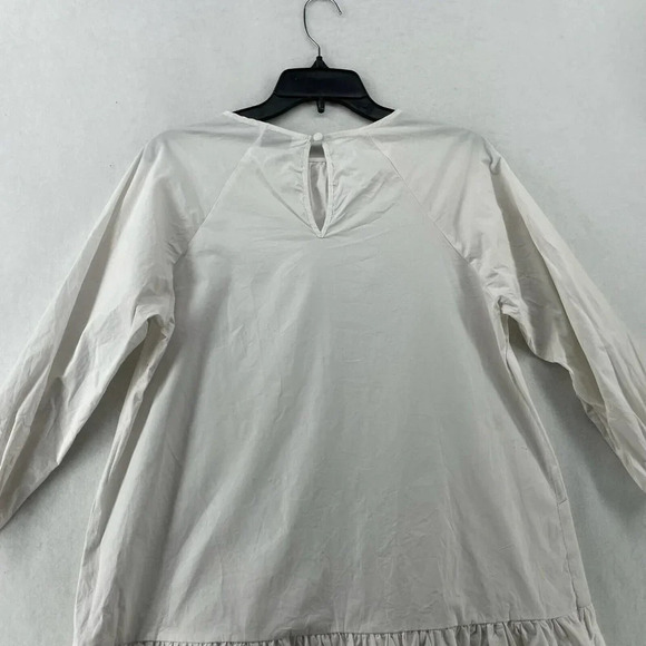 Asos Shift Dress Sz 6 White Round Neck 3/4 Puff Sleeves Peplum Drop Waisted - Picture 8 of 10